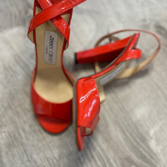 Jimmy Choo Patent Block Heel Strappy Sandal 35.5 - Picture 3 of 8